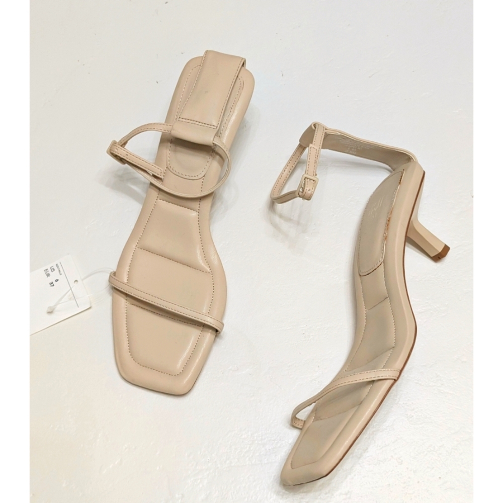 H&M Faux Leather Minimalist Kitten Heel Ankle Strap Sandals Women's Size 6